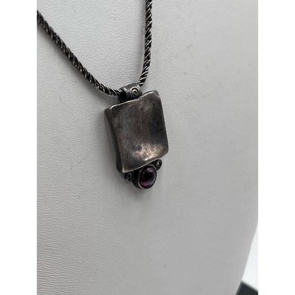 Didae Italy Signed Vintage Sterling Sterling Cabochon Garnet Pendant Necklace‎ - Picture 4 of 9